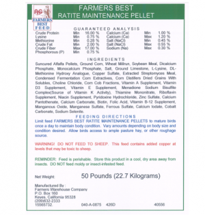 Ratite Maintenance Pellets 50 lbs (Ostrich / Emu Food)