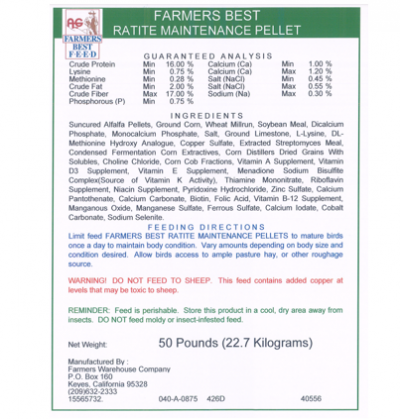 Ratite Maintenance Pellets 50 lbs (Ostrich / Emu Food)