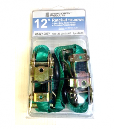 Ratchet Straps 1" X 12' Green Heavy Duty (Tie Downs)