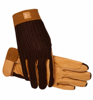 SSG Lycrochet Ultraflex Riding Gloves Size 7 Brown/Natural