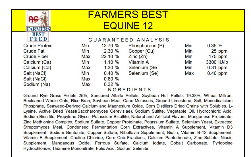 Farmer's Best Equine 12 50 lbs