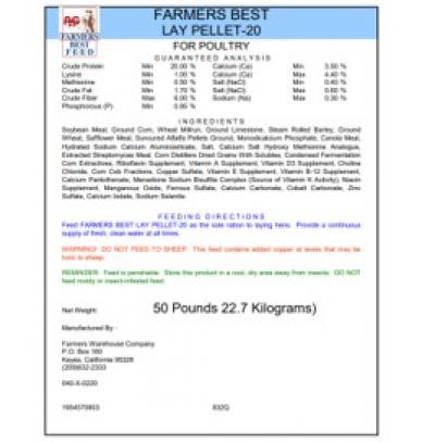 Layer Pellets 20% 50 lbs (Poultry Feed)